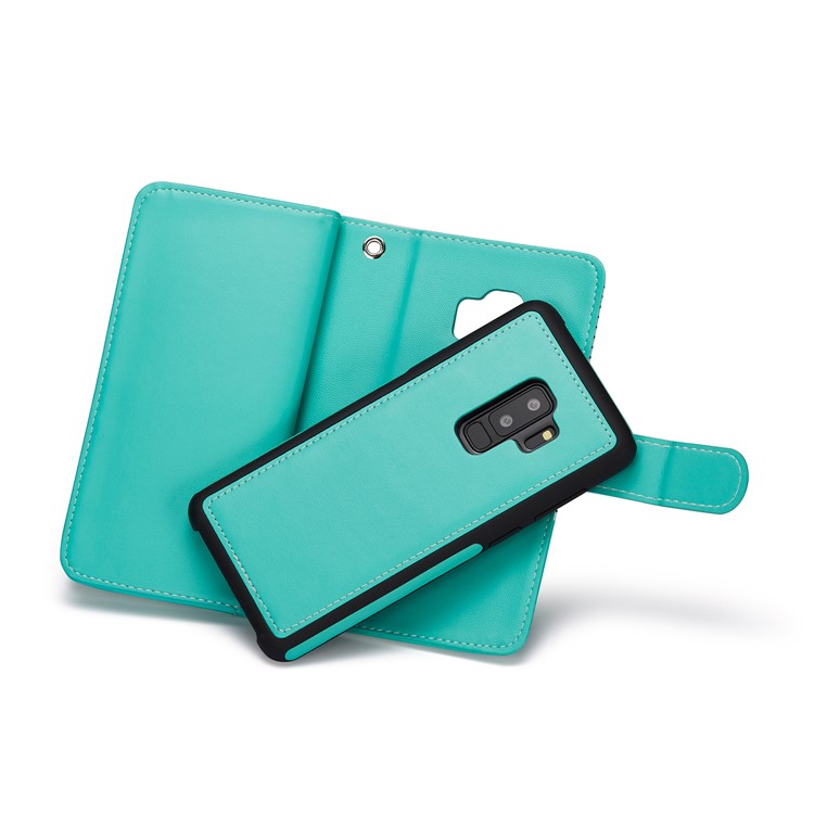 Stripes Pattern Detachable 2-in-1 9 Card Slots Leather Wallet Cover for Samsung Galaxy S9+ SM-G965 - Cyan-4