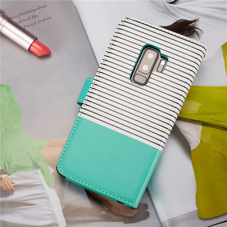 Stripes Pattern Detachable 2-in-1 9 Card Slots Leather Wallet Cover for Samsung Galaxy S9+ SM-G965 - Cyan-5