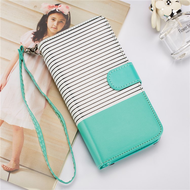 Stripes Pattern Detachable 2-in-1 9 Card Slots Leather Wallet Cover for Samsung Galaxy S9+ SM-G965 - Cyan-6