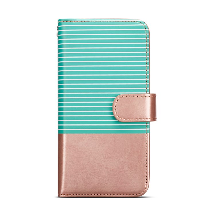 Stripes Pattern Detachable 2-in-1 9 Card Slots Leather Phone Shell for Samsung Galaxy S9 Plus SM-G965 - Cyan + Rose Gold-1