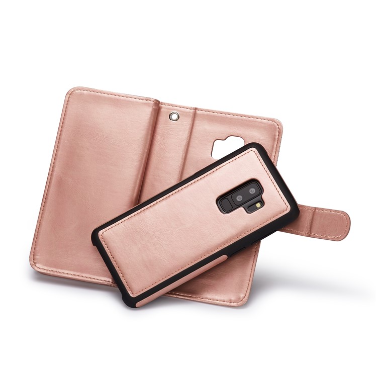 Stripes Pattern Detachable 2-in-1 9 Card Slots Leather Phone Shell for Samsung Galaxy S9 Plus SM-G965 - Cyan + Rose Gold-4