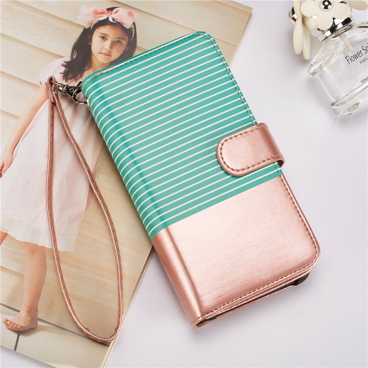 Stripes Pattern Detachable 2-in-1 9 Card Slots Leather Phone Shell for Samsung Galaxy S9 Plus SM-G965 - Cyan + Rose Gold-6