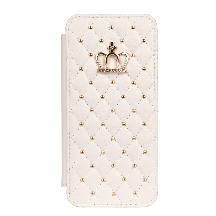 Stitching Rhombus Crown Leather Stand Cover Shell with Card Slots for Samsung Galaxy S9 G960 - White-2