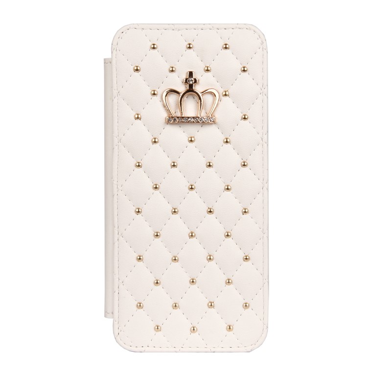 Cucitura Cover di Copertina in Pelle Corona Rombo Con Slot di Carte Per Samsung Galaxy S9 G960 - Bianca