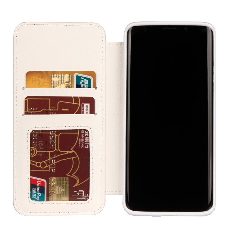 Stitching Rhombus Crown Leather Stand Cover Shell with Card Slots for Samsung Galaxy S9 G960 - White-4