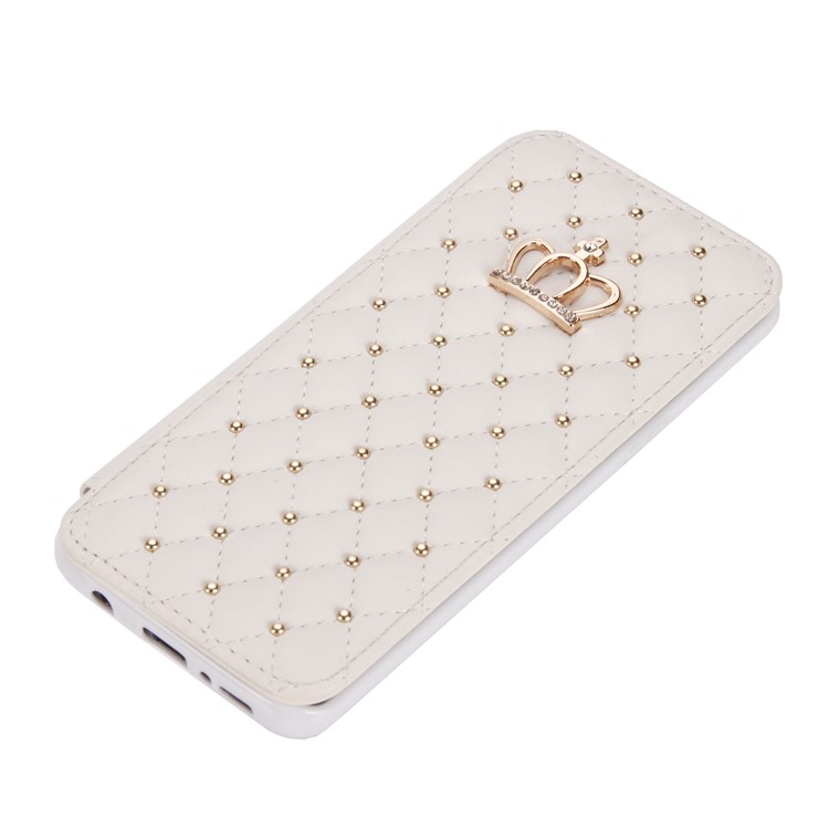 Stitching Rhombus Crown Leather Stand Cover Shell with Card Slots for Samsung Galaxy S9 G960 - White-5