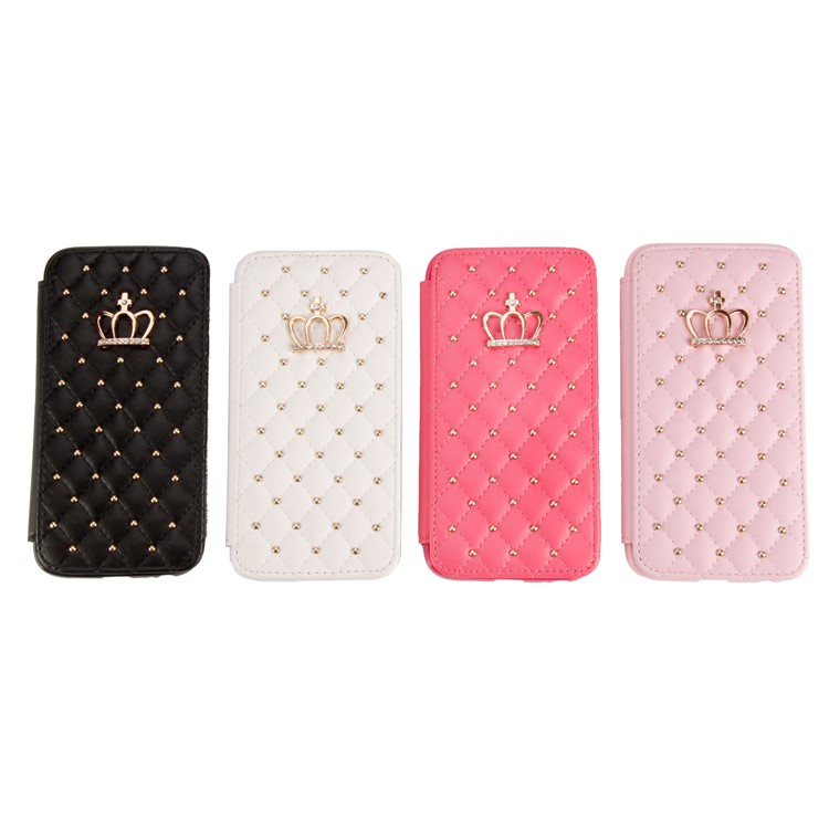 Stitching Rhombus Crown Leather Stand Cover Shell with Card Slots for Samsung Galaxy S9 G960 - White-7