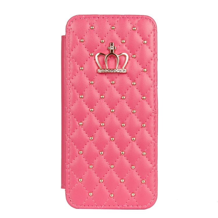 Costa de Rombo de Rombo Corona de Cuero Protective Folio Con Ranuras Para Tarjetas Para Samsung Galaxy S9 G960 - Rosa-2