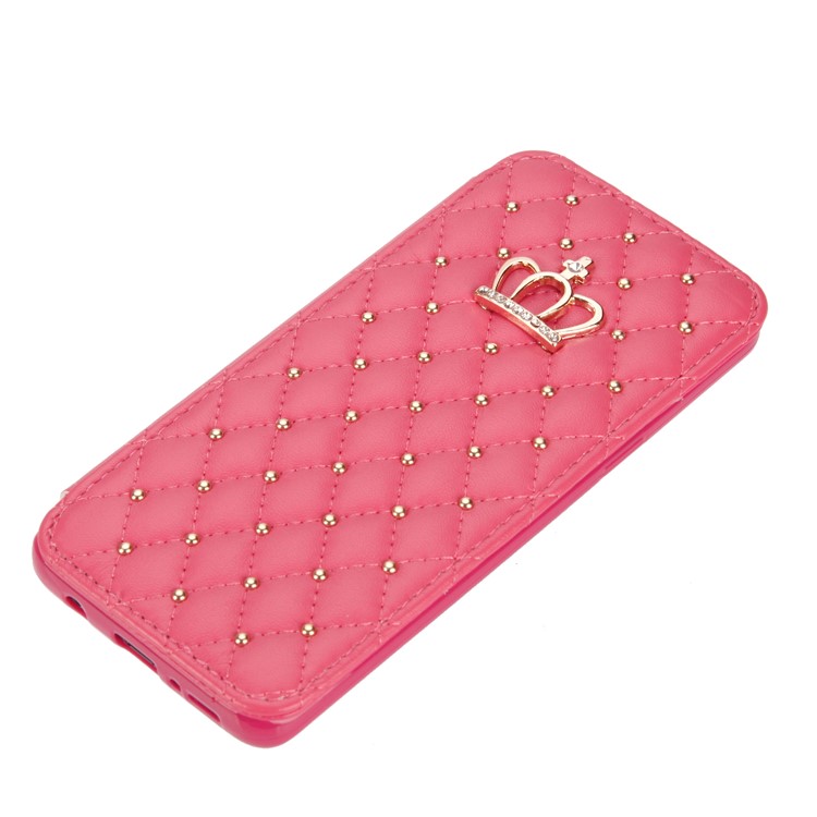 Stitching Rhombus Crown Leather Stand Protective Folio Case with Card Slots for Samsung Galaxy S9 G960 - Rose-5