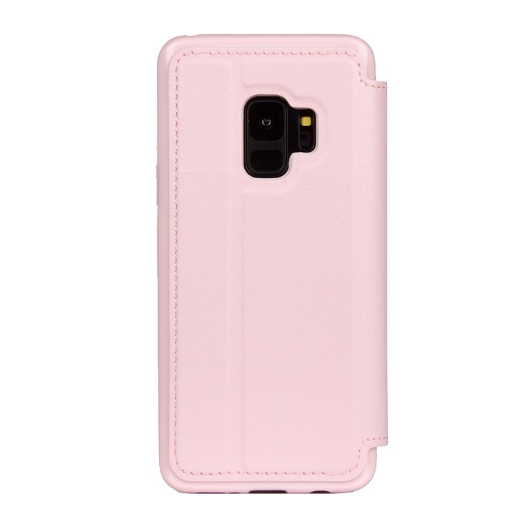 Stitching Rhombus Crown Leather Stand Folio Mobile Casing with Card Slots for Samsung Galaxy S9 G960 - Pink-3