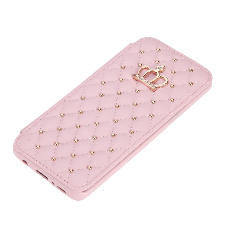 Stitching Rhombus Crown Leather Stand Folio Mobile Casing with Card Slots for Samsung Galaxy S9 G960 - Pink-5