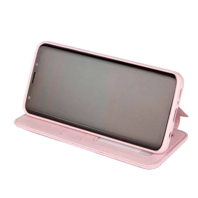 Stitching Rhombus Crown Leather Stand Folio Mobile Casing with Card Slots for Samsung Galaxy S9 G960 - Pink-6