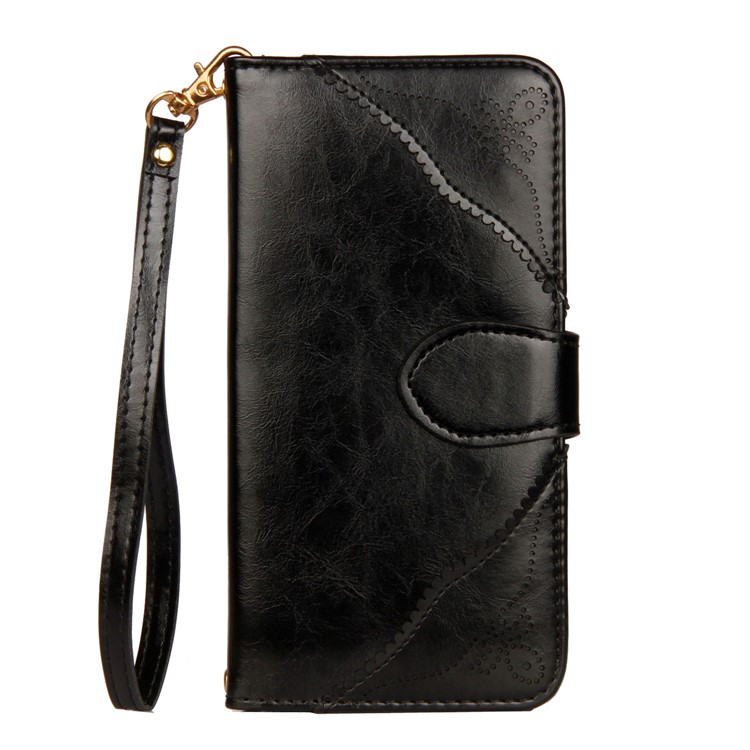 Laser Carving Pattern Retro PU Leather Wallet Case with Strap for Samsung Galaxy S9+ G965 - Black-2