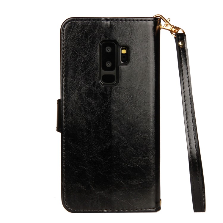 Laser Carving Pattern Retro PU Leather Wallet Case with Strap for Samsung Galaxy S9+ G965 - Black-3