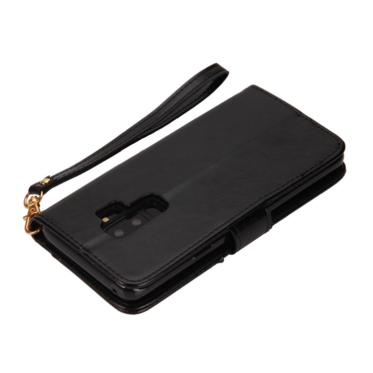 Laser Carving Pattern Retro PU Leather Wallet Case with Strap for Samsung Galaxy S9+ G965 - Black-6