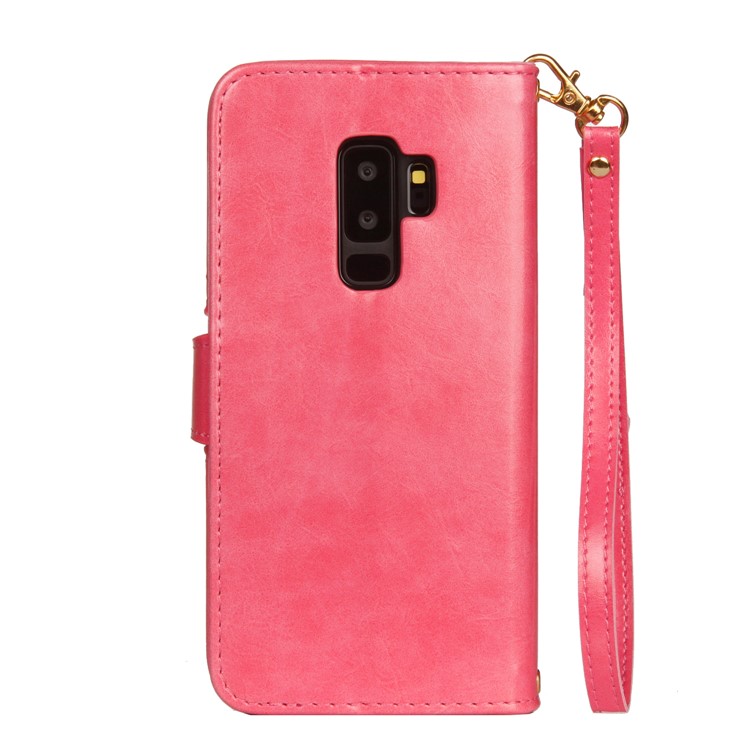 Laser Carving Pattern Retro PU Leather Wallet Cover for Samsung Galaxy S9+ G965 - Rose-3