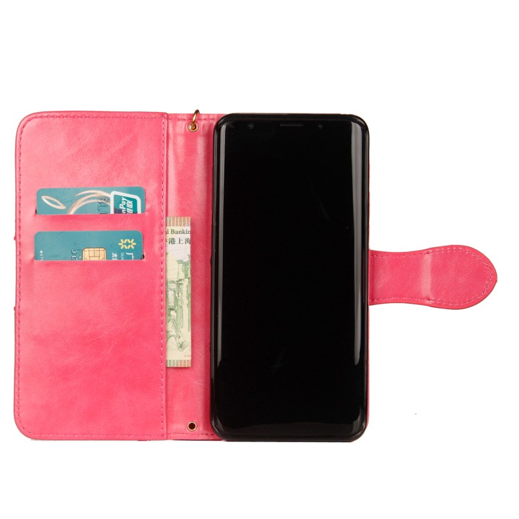 Laser Carving Pattern Retro PU Leather Wallet Cover for Samsung Galaxy S9+ G965 - Rose-4