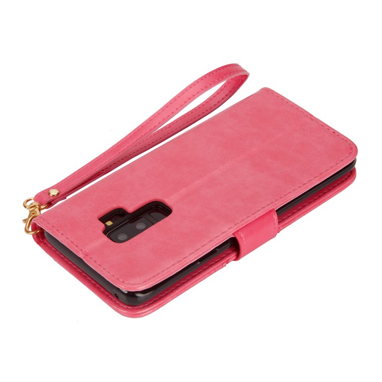 Laser Carving Pattern Retro PU Leather Wallet Cover for Samsung Galaxy S9+ G965 - Rose-6