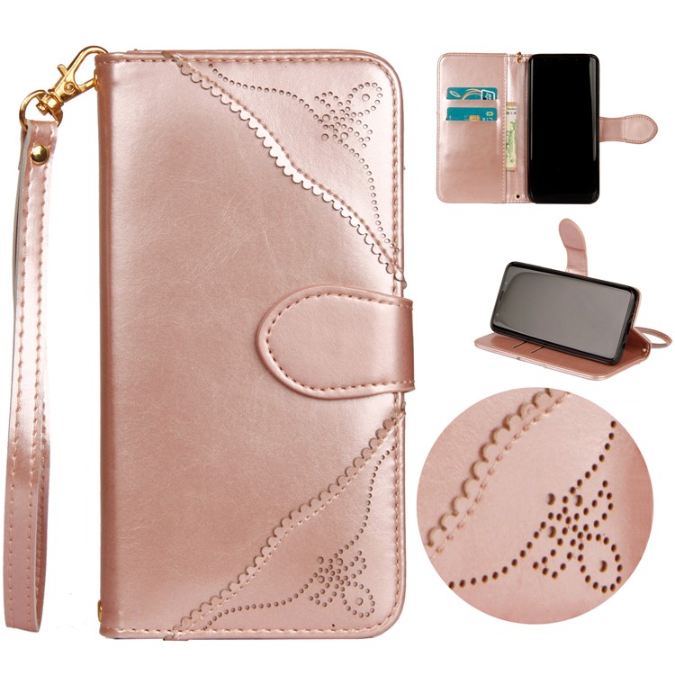 Laser Carving Pattern Retro Leather Phone Case for Samsung Galaxy S9+ G965 - Gold-1