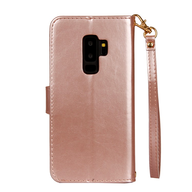 Laser Carving Pattern Retro Leather Phone Case for Samsung Galaxy S9+ G965 - Gold-3