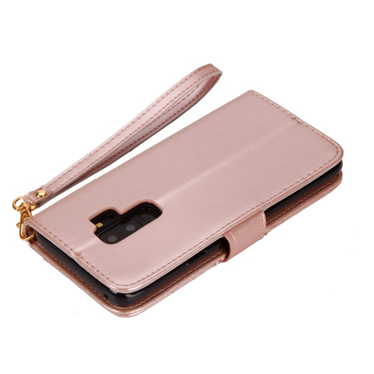 Laser Carving Pattern Retro Leather Phone Case for Samsung Galaxy S9+ G965 - Gold-6