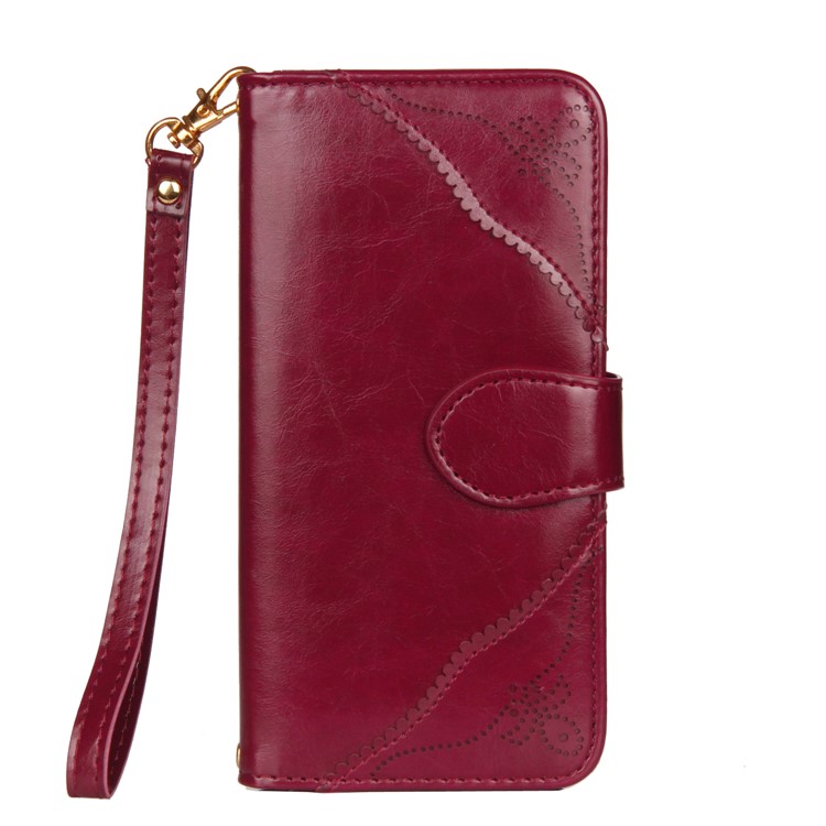 Laser Carving Pattern Retro Leather Mobile Case for Samsung Galaxy S9+ G965 - Red-2