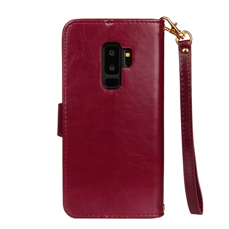 Laser Carving Pattern Retro Leather Mobile Case for Samsung Galaxy S9+ G965 - Red-3