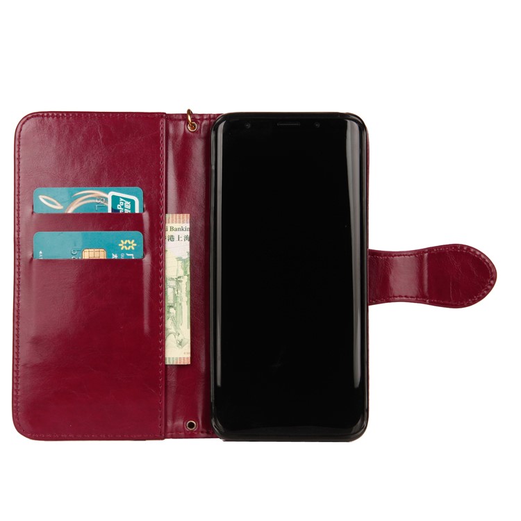 Laser Carving Pattern Retro Leather Mobile Case for Samsung Galaxy S9+ G965 - Red-4