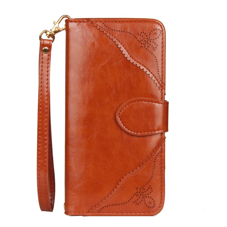 Laser Carving Pattern Retro PU Leather Wallet Phone Cover for Samsung Galaxy S9+ G965 - Brown-2