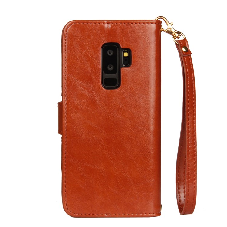 Laser Carving Pattern Retro PU Leather Wallet Phone Cover for Samsung Galaxy S9+ G965 - Brown-3