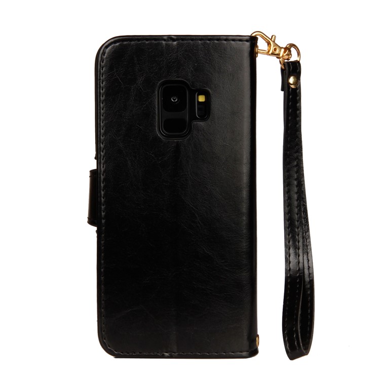 Laser Carving Retro PU Leather Wallet Stand Case for Samsung Galaxy S9 SM-G960 - Black-3