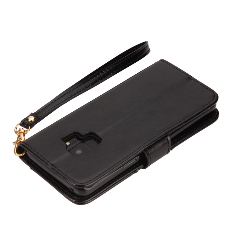 Laser Carving Retro PU Leather Wallet Stand Case for Samsung Galaxy S9 SM-G960 - Black-6
