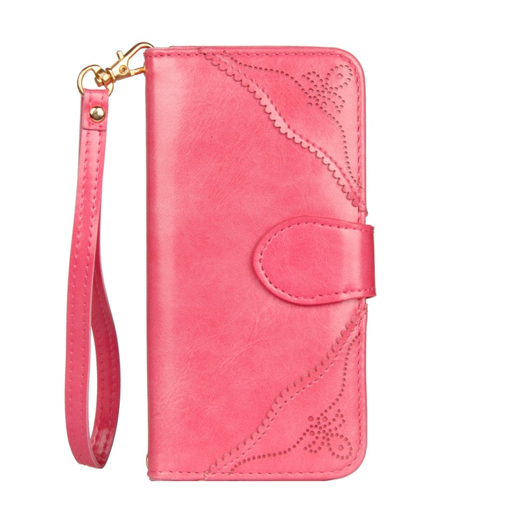 Laser Carving Retro PU Leather Wallet Stand Cover for Samsung Galaxy S9 SM-G960 - Rose-2