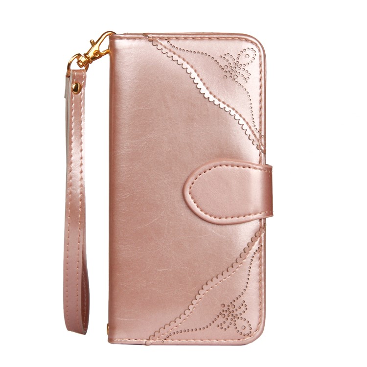 Laser Carving Retro PU Leather Wallet Stand Shell for Samsung Galaxy S9 SM-G960 - Gold-2