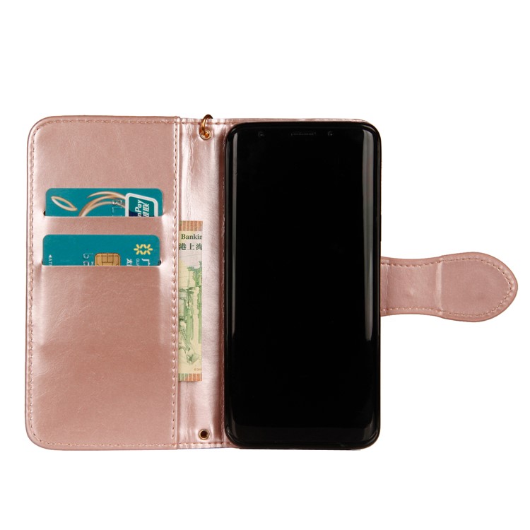 Laser Carving Retro PU Leather Wallet Stand Shell for Samsung Galaxy S9 SM-G960 - Gold-4