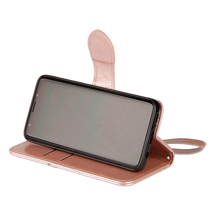Laser Carving Retro PU Leather Wallet Stand Shell for Samsung Galaxy S9 SM-G960 - Gold-5