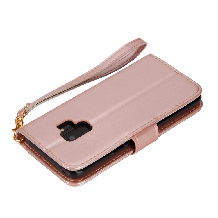 Laser Carving Retro PU Leather Wallet Stand Shell for Samsung Galaxy S9 SM-G960 - Gold-6