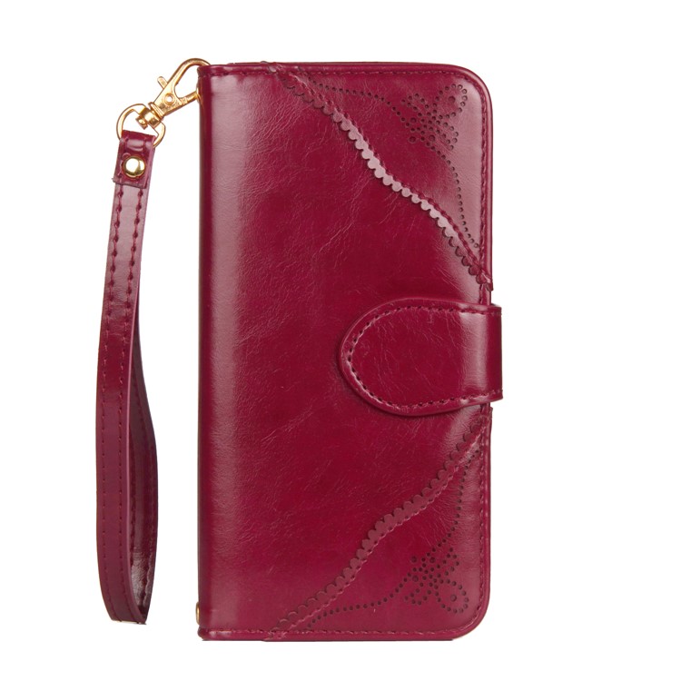 Laser Carving Retro PU Leather Wallet Stand Casing for Samsung Galaxy S9 SM-G960 - Red-2