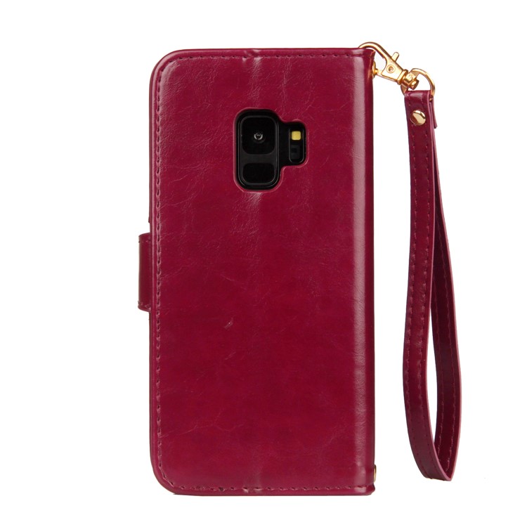 Laser Carving Retro PU Leather Wallet Stand Casing for Samsung Galaxy S9 SM-G960 - Red-3
