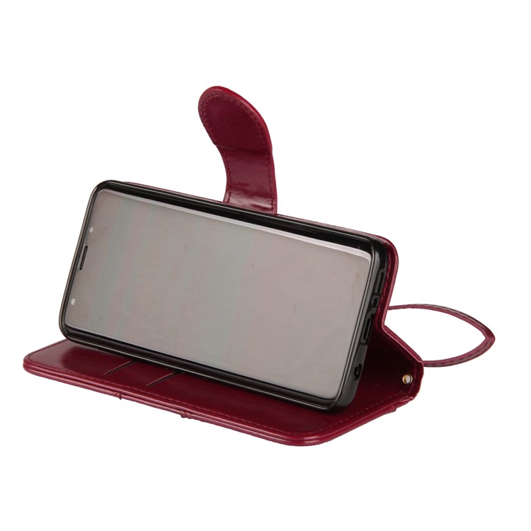 Laser Carving Retro PU Leather Wallet Stand Casing for Samsung Galaxy S9 SM-G960 - Red-5