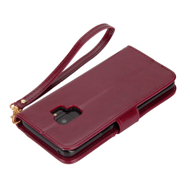 Laser Carving Retro PU Leather Wallet Stand Casing for Samsung Galaxy S9 SM-G960 - Red-6