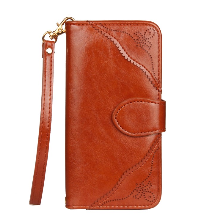 Laser Carving Retro PU Leather Wallet Stand Mobile Phone Case for Samsung Galaxy S9 SM-G960 - Brown-2