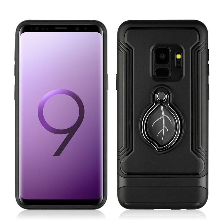ANGIBABE Maple Leaf Magnetic Ring Holder Kickstand TPU + PC Hybrid Case for Samsung Galaxy S9 SM-G960 - Black-3