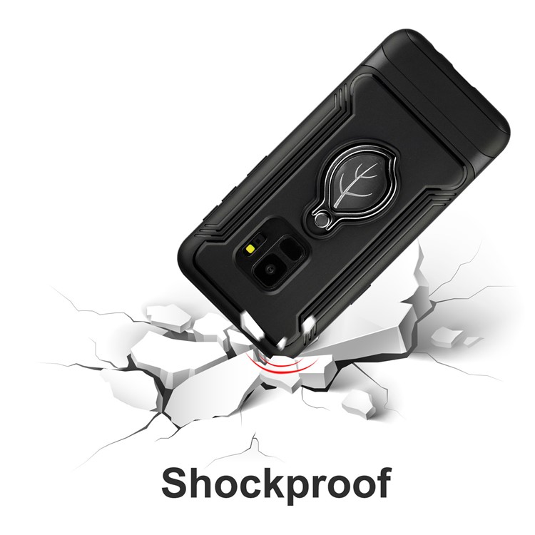 ANGIBABE Maple Leaf Magnetic Ring Holder Kickstand TPU + PC Hybrid Case for Samsung Galaxy S9 SM-G960 - Black-7