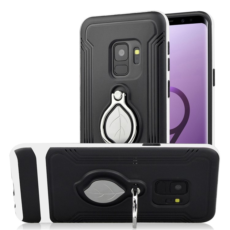 ANGIBABE Maple Leaf Magnetic Ring Holder Kickstand TPU + PC Hybrid Cover for Samsung Galaxy S9 SM-G960 - White-1