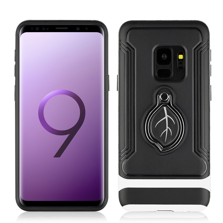 ANGIBABE Maple Leaf Magnetic Ring Holder Kickstand TPU + PC Hybrid Cover for Samsung Galaxy S9 SM-G960 - White-3