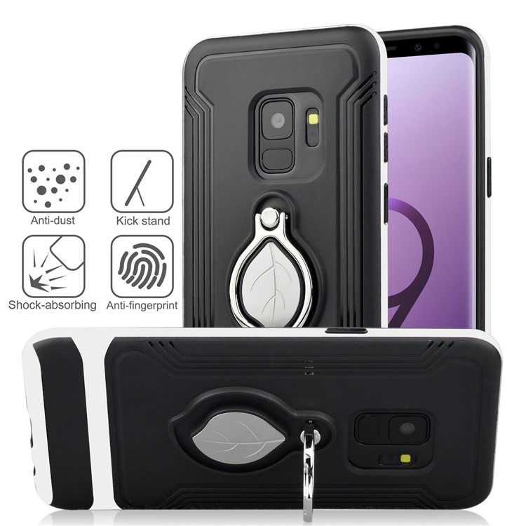 ANGIBABE Maple Leaf Magnetic Ring Holder Kickstand TPU + PC Hybrid Cover for Samsung Galaxy S9 SM-G960 - White-4