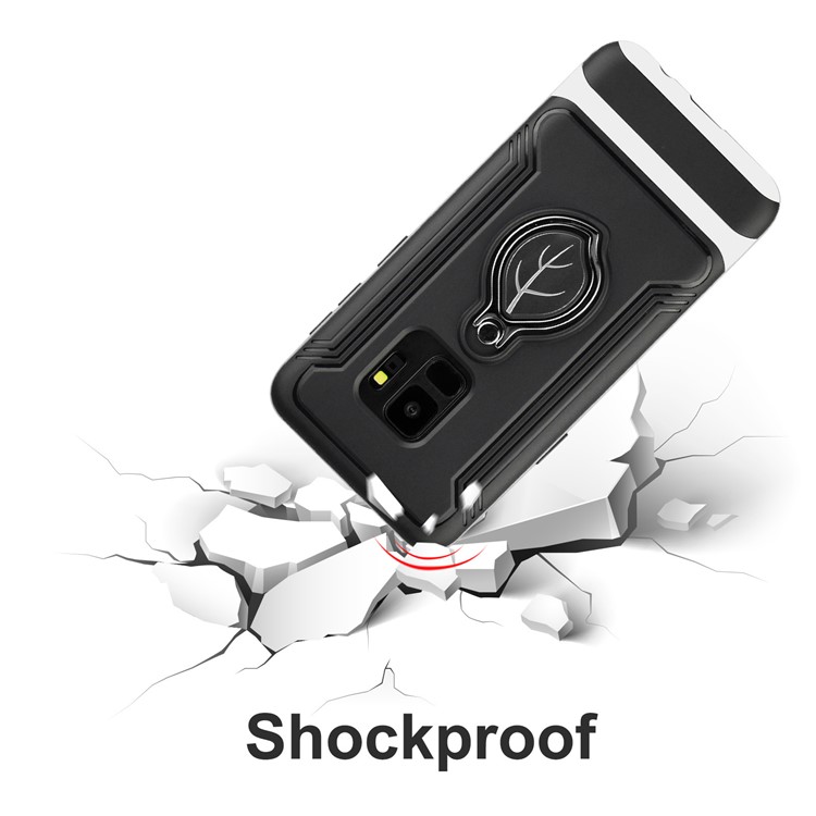 ANGIBABE Maple Leaf Magnetic Ring Holder Kickstand TPU + PC Hybrid Cover for Samsung Galaxy S9 SM-G960 - White-7