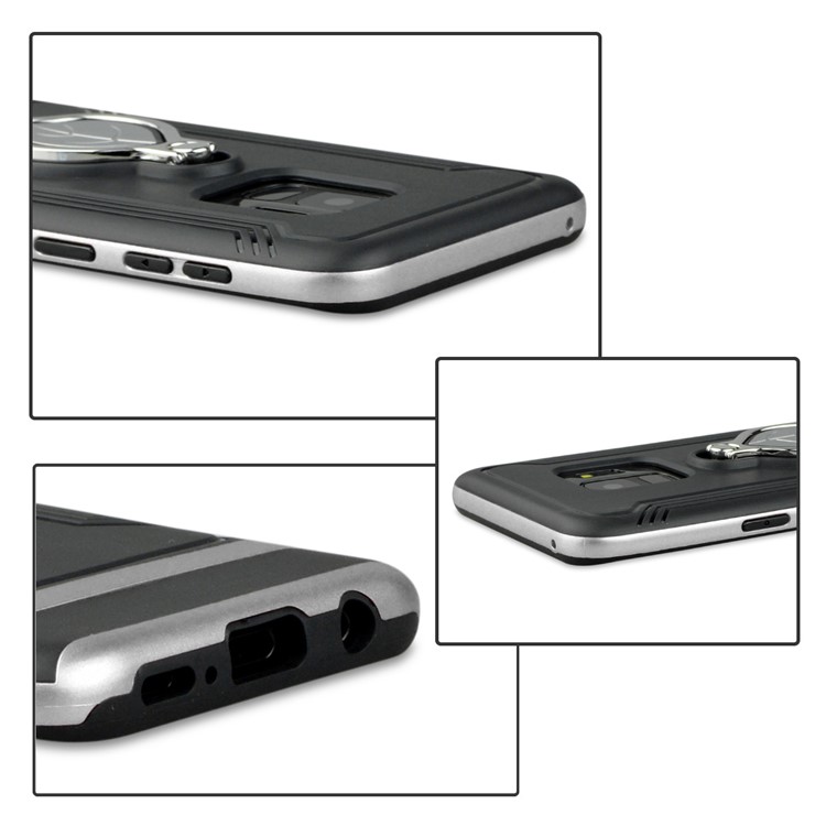ANGIBABE Maple Leaf Magnetic Ring Holder Kickstand TPU + PC Hybrid Shell for Samsung Galaxy S9 SM-G960 - Silver-6