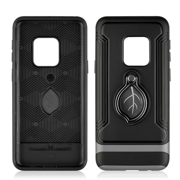 ANGIBABE Maple Leaf Magnetic Ring Holder Kickstand TPU + PC Hybrid Back Case for Samsung Galaxy S9 SM-G960 - Grey-2